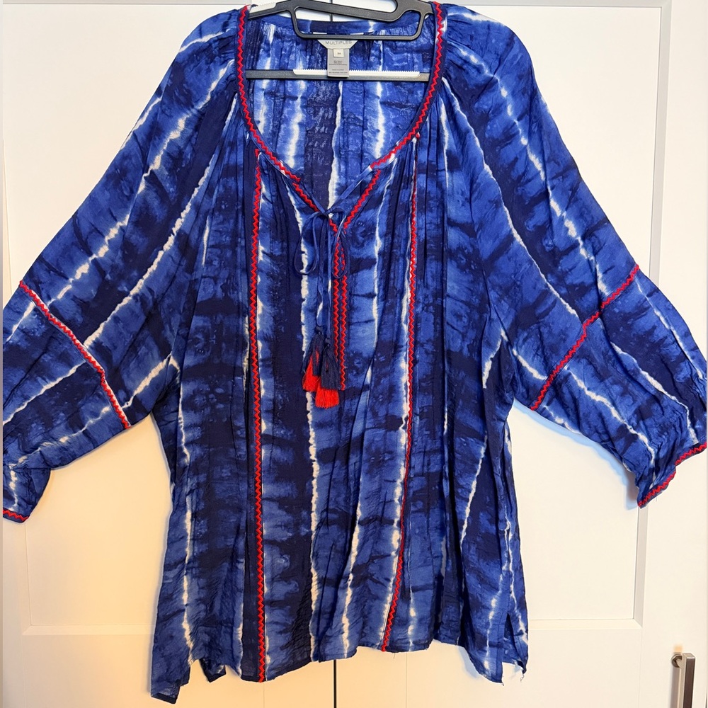 Multiples Blue and Red Tie-Dye Tunic